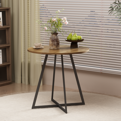 31.5 Inch Round Dining Table, Small Circle Kitchen Table with Metal Black Legs for 2-4 people, Modern Dining Room Table, Brown (only table) – Natural