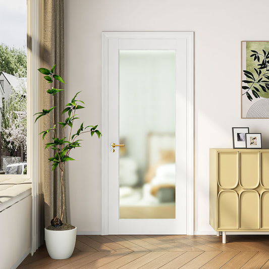 30' X 80'French Interior Door, Tempered Frosted Glass Slab Door for Pantry Doors, French Doors, Pocket Doors, Solid Core prehung Interior Door Without Hardware Kit, White