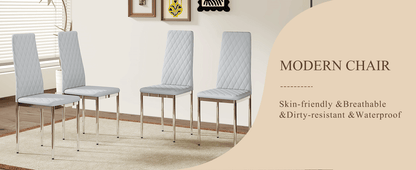 Modern Style Dining Chairs Set of 4 in Light Gray, Essential for Minimalist Homes.Meeting Family Dining Needs, PU Material Seat
