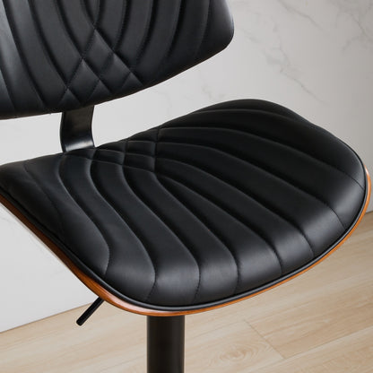 Walnut Bentwood Bar Stools Mid Century Modern Adjustable Counter Height Black Leather Upholstered 360°Swivel Bar Chairs for Kitchen – Model W1143P173514