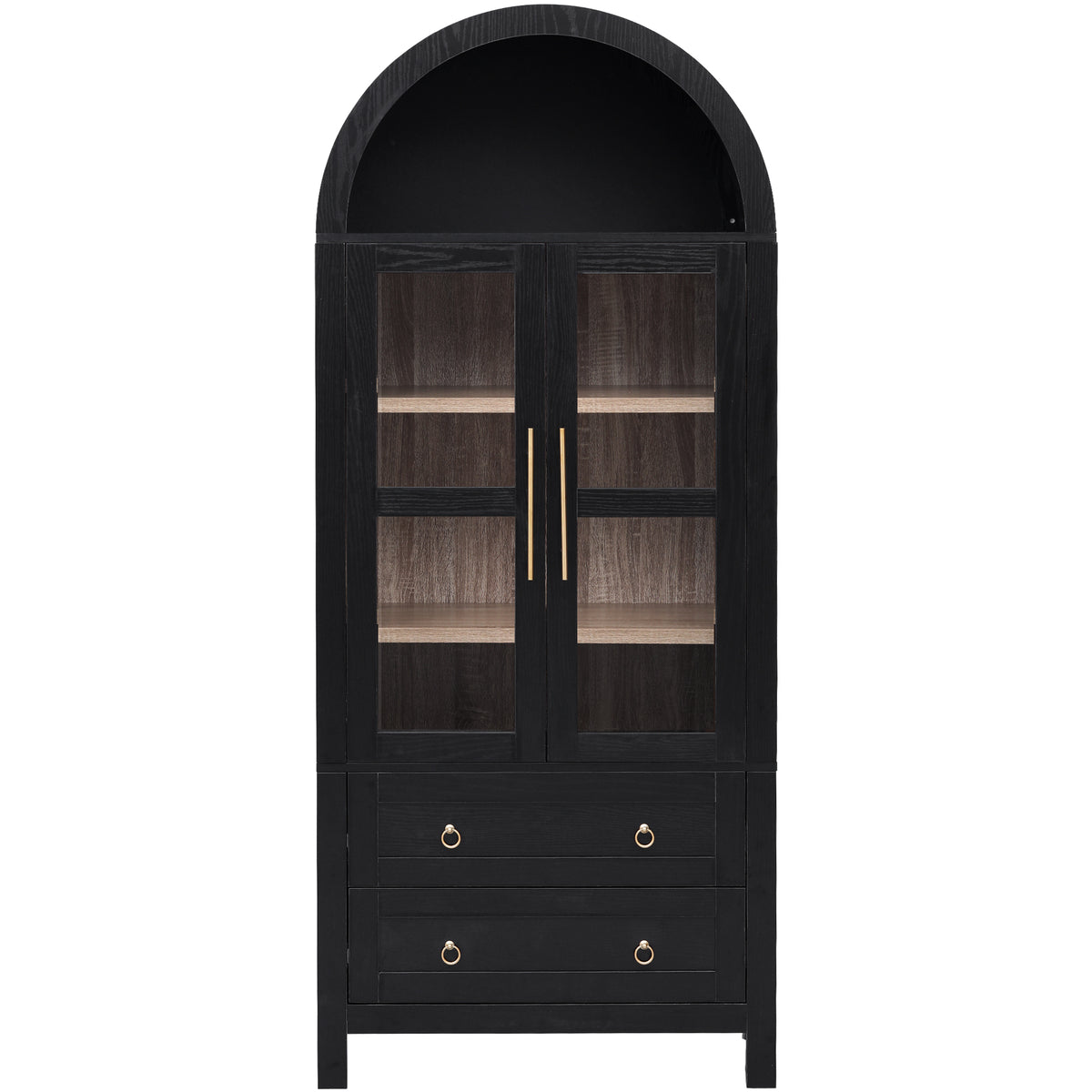 K&K 71" Tall Arched Kitchen Pantry Cabinet with 2 Large Drawers, Modern Farmhouse Kitchen Storage Cabinets with Adjustable Shelves