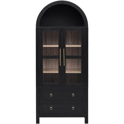 K&K 71" Tall Arched Kitchen Pantry Cabinet with 2 Large Drawers, Modern Farmhouse Kitchen Storage Cabinets with Adjustable Shelves