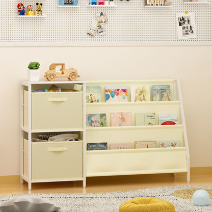 Kids Bookshelf with 3-Tier Front-Facing Book Display, 2 Storage Bins and Bottom Cabinet, Children's Bookcase Organizer for Bedroom, Playroom and Nursery