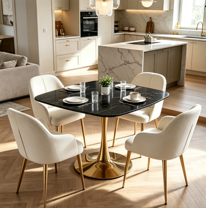 Modern Square Tulip Table for 2-3 People, 42.12' Black Marble MDF Top with Metal Pedestal Base, Ideal for Small Spaces, Apartments, Bistro, Cafe, Office & Living Room