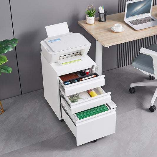 [Installation required] 3-drawer mobile filing cabinet with lock, office storage filing cabinet of legal/letter size, metal filing cabinet to be Installation required (White)