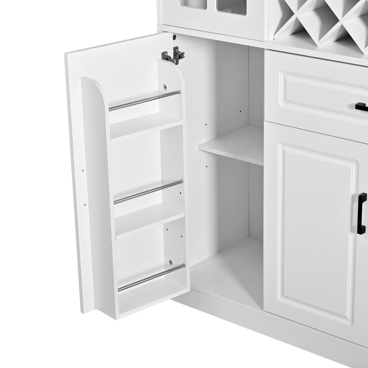 U_Style 74.1" Tall Wine Cabinet with Wine Rack & Glass Holder, 4-Door Storage Cabinet with Drawer & Open Shelves, Multifunctional Kitchen & Bar Cabinet with Door Storage for Kitchen, Dining Room