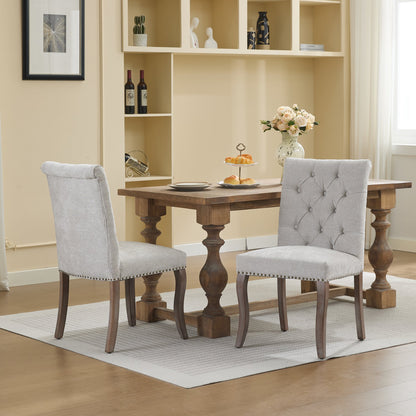 Upholstered Chenille Fabric Accent Dining Chair, Curved Solid Wood Legs, Elegant Tufted Club Dining Room Kitchen Room Dining Chair – Beige