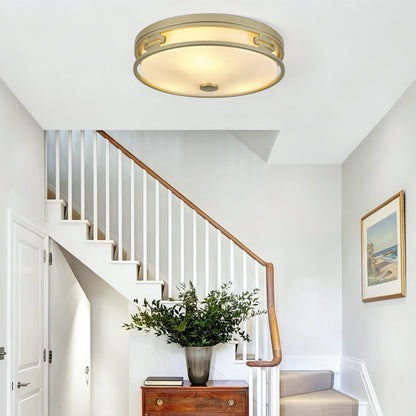 11.81" Flush Mount Ceiling Light, 2xE26 Max 60W Sockets, Gold Metal Frame with Frosted Acrylic Shade, Bulbs Not Included