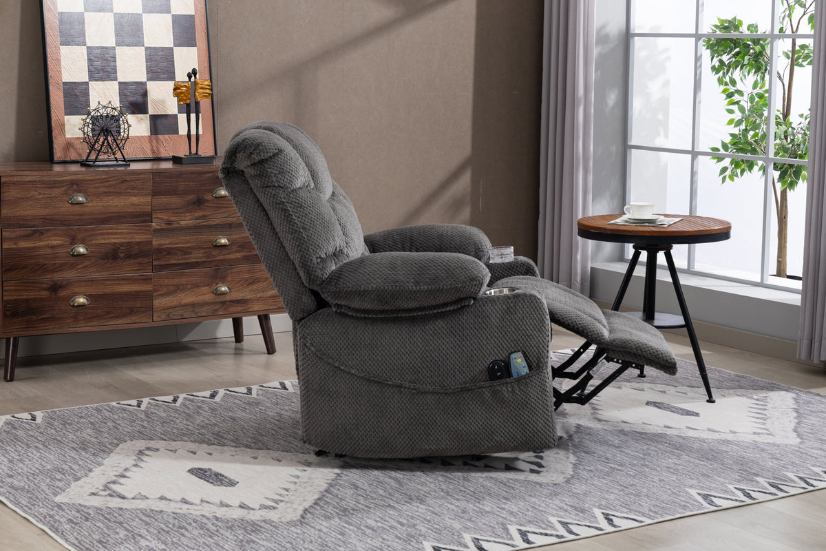 Ultra wide electric lounge chair with hot massage heating and auxiliary standing function - velvet rotating lounge chair for living room, bedroom, and office use