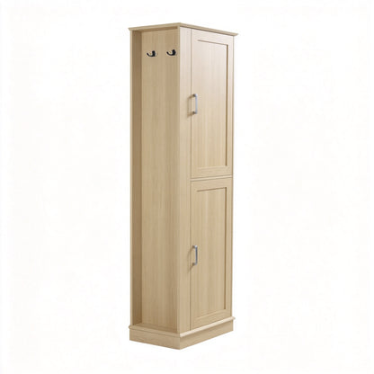 Tall Bathroom Storage Cabinet, Freestanding Storage Cabinet with Hook and Adjustable Shelf, MDF Board, Natural