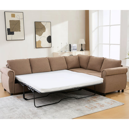 [NEW ARRIVED] [VIDEO PROVIDED] Sleeper Sofa, 2 in 1 Pull Out Couch Bed,6 seater sofa bed, L Shaped Sleeper Sectional Sofa Couch,Riveted sofa,104'' Large combined sofa Bed in living room, Brown