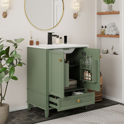 27.8" Modern Bathroom Vanity Set with Reinforced Legs & Painted Surface, Mid-Century Freestanding Bathroom Vanity Sink with Storage, High-end Restroom Vanity Cabinet with Drawer& Hidden Storage Shelvs
