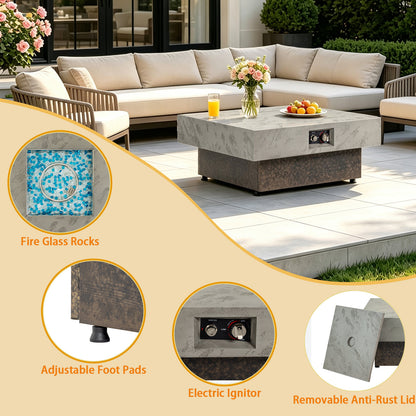 34‑Inch Square Propane Fire Pit Table, Modern 2‑in‑1 Outdoor Fire Pit Table with 3‑Position Adjustable Height for Patio Backyard Leisure