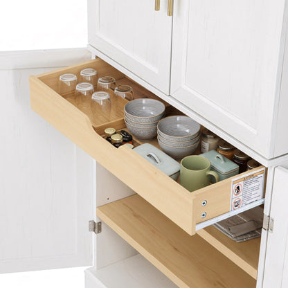 K&K 78.2" Tall Farmhouse Kitchen Pantry Cabinet with 8 Door Shelves, Storage Cabinet with 4 Adjustable Shelves, Hidden Drawer, Wine Rack