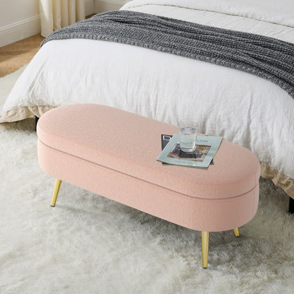 Ottoman Oval Storage Bench, Flannel with Metal Legs-Pink(43.5'x16'x16')