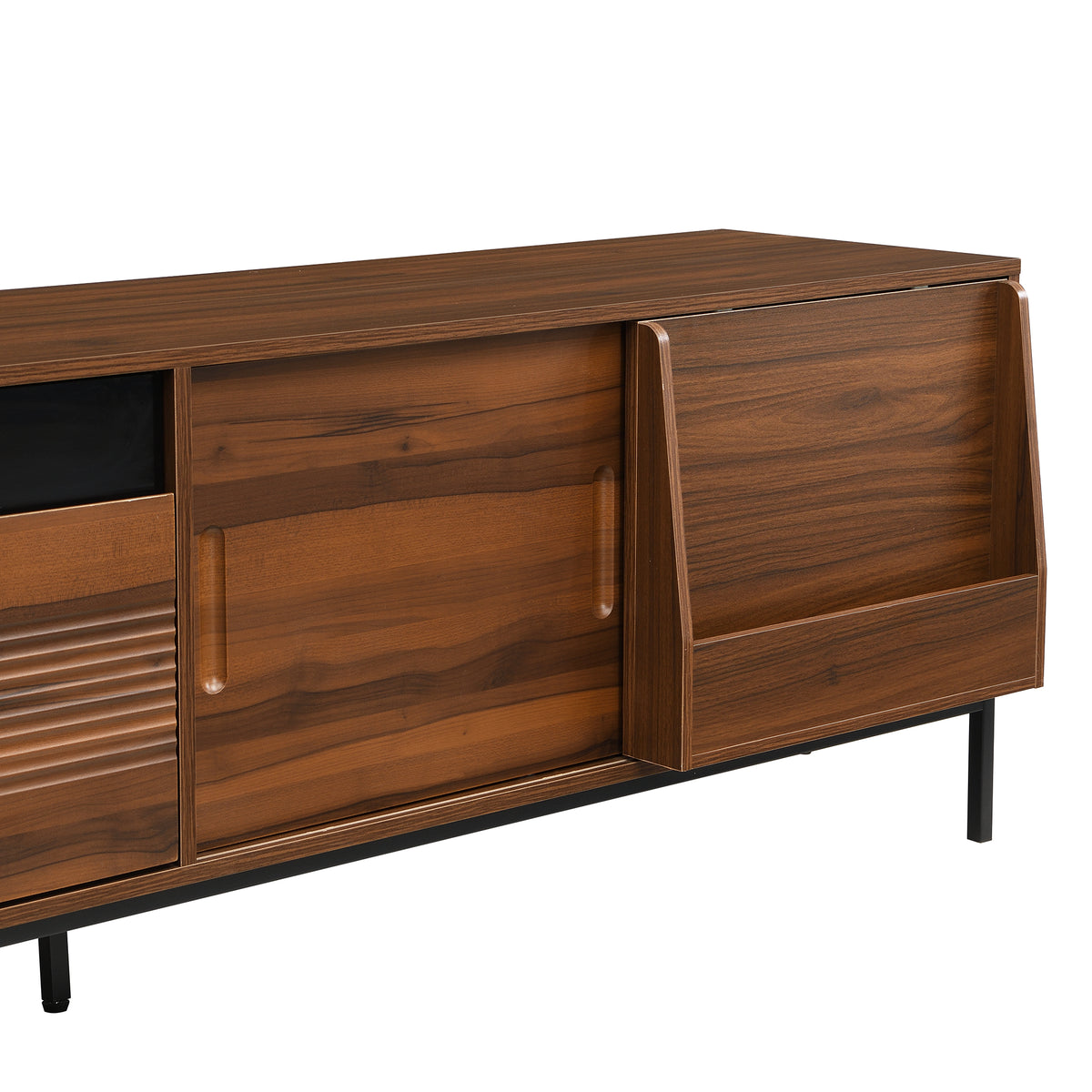 U-Can 70.8'' Modern TV Stand for TVs up to 75 Inches, Entertainment Center with Storage Space, Sliding Doors, Adjustable Shelves and Metal Frame, Mid Century Modern Media TV Console Table for Living R