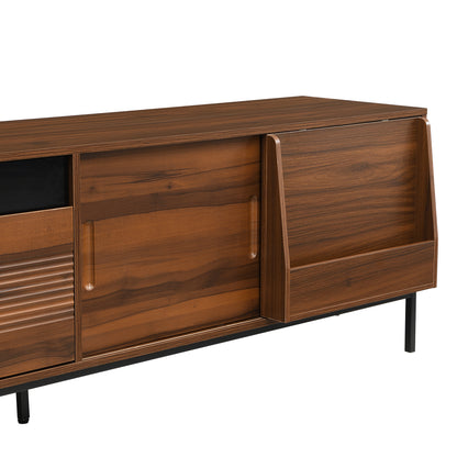 U-Can 70.8'' Modern TV Stand for TVs up to 75 Inches, Entertainment Center with Storage Space, Sliding Doors, Adjustable Shelves and Metal Frame, Mid Century Modern Media TV Console Table for Living R