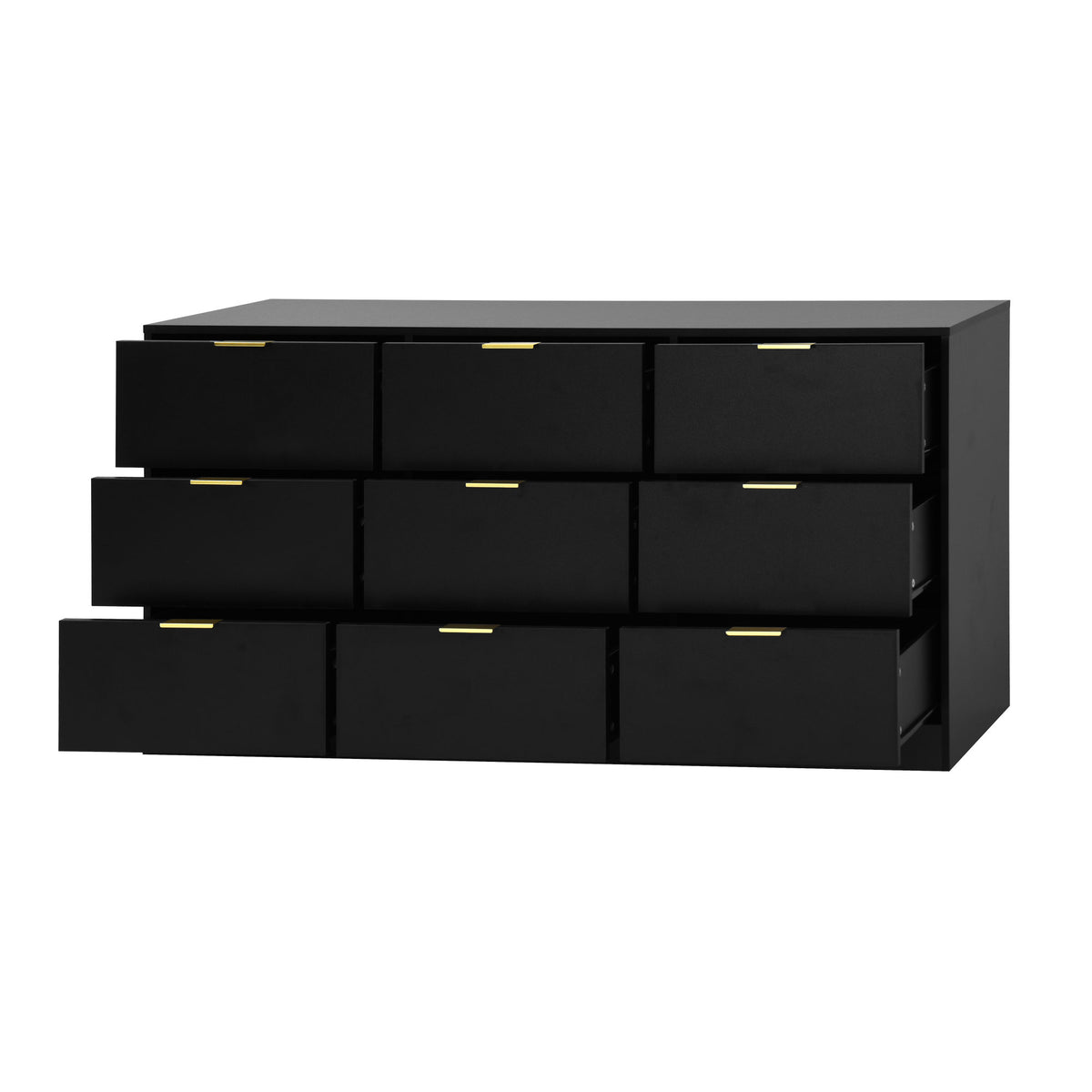 Black 9 Drawer Dresser, 63" Large Deep Chest of Drawers, Wooden Dresser Storage Cabinet with 9 Drawers, Long Dressers