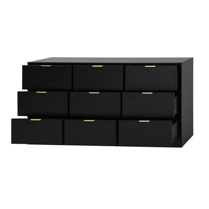 Black 9 Drawer Dresser, 63" Large Deep Chest of Drawers, Wooden Dresser Storage Cabinet with 9 Drawers, Long Dressers