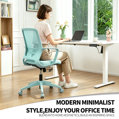 Executive Office Ergonomic Mesh Chair 350LBS, Office Seating, Mesh Fabric, Comfortable Sitting, Integrated Armrest, Lifting, Swivel Net Chair (Cyan)