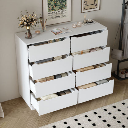 White Dresser, Long Dresser with 8 Drawers, 47.2''W Wooden Dressers Chest of 8 Drawers, Large Capacity Clothing Storage Cabinet