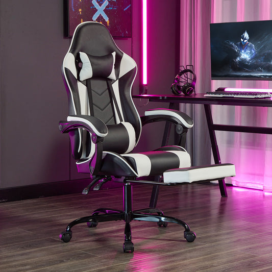 Gaming Chair with Footrest, Ergonomic Computer Chair with Headrest and Lumbar Support – Black