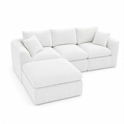 Compressed Sectional Sofa with Full High Resilience Sponge, White Chenille Fabric Brings Cloud-Like Softness, Ideal Modular Couch for Modern Family Living Room & Bedroom