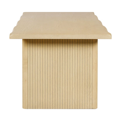Natural Oak Veneer Dining Table with Ribbed Rubber Wood Legs, 68.75' L Scalloped-Edge Indoor Table in Warm Natural Finish, MDF Top with Oak Veneer