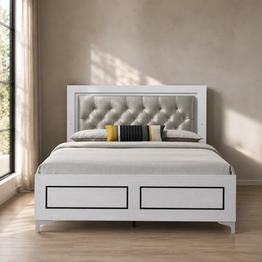 Casilda Gray Leatherette & White Queen Bed w/LED