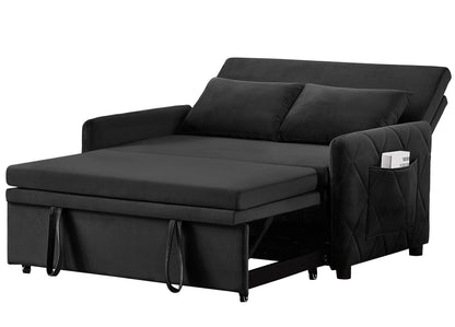 51.2' Velvet Convertible Sleeper Sofa Bed, 5-Position Adjustable Backrest Loveseat with Pull-Out Bed, Side Pocket, Multi-Functional 2-Seater Couch for Living Room, Apartment, Small Space