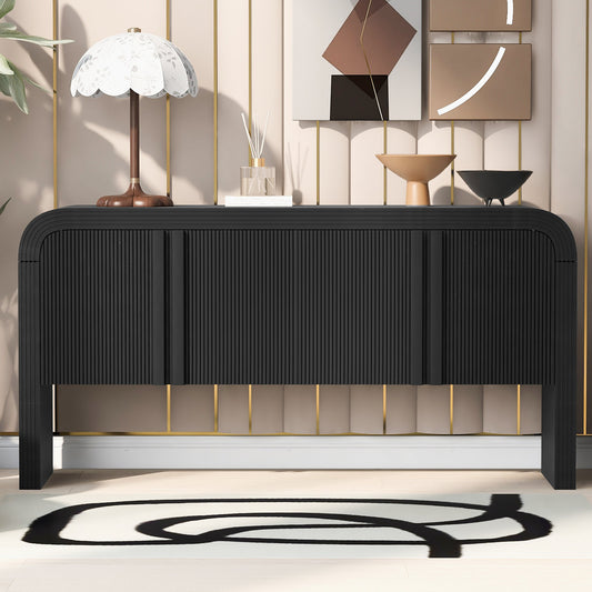 U_STYLE 62.2-Inch Wave-Pattern Console Table with 4 Doors and Adjustable Shelf, Curved design Sofa Table Behind Couch