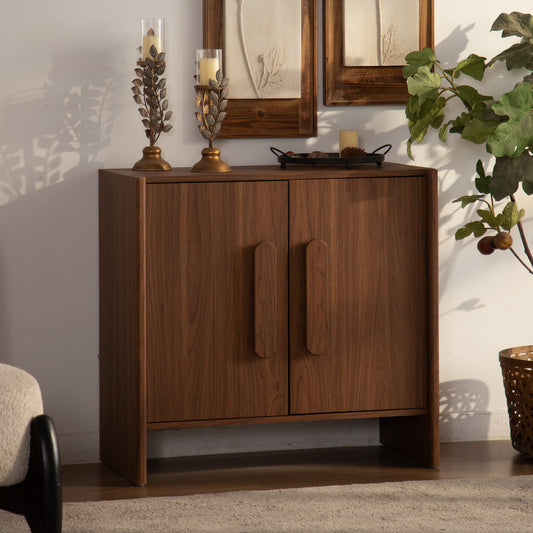 Wood MDF Sideboard Buffet Cabinet, Walnut Brown 2 Door Storage Credenza with Adjustable Shelf, Magnetic Soft Close Door Accent Cabinet for Entryway Living Room Hallway