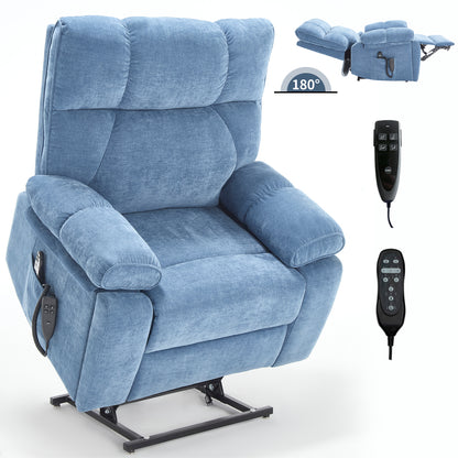 Blue Heat Massage Dual Motor Infinite Position Up to 350 LBS Large Electric Power Lift Recliners with Hidden Cup Holders, Power-Remote