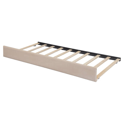 Full Size Upholstered daybed with Trundle and Wood Slat Support, Beige(Old SKU:LP000121AAA)