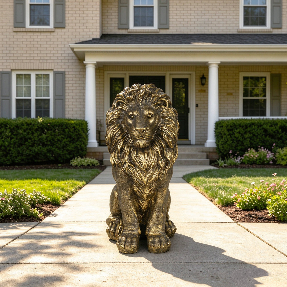 24.61' Outdoor Lion Statue, Magnesium Oxide Stone Composite Animal Sculpture Statue Decor for Front Door, Yard Patio Garden, Antique Bronze Finish, Ideal Gift for Housewarming & Estate Decoration