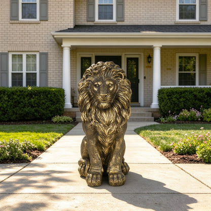 24.61' Outdoor Lion Statue, Magnesium Oxide Stone Composite Animal Sculpture Statue Decor for Front Door, Yard Patio Garden, Antique Bronze Finish, Ideal Gift for Housewarming & Estate Decoration