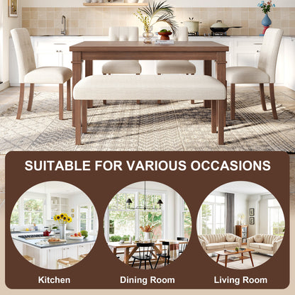 6-Piece Modern Dining Set, Rectangle Kitchen Table with 4 Upholstered Chairs & Bench, Ideal, (Easy Assembly, Space Saving)