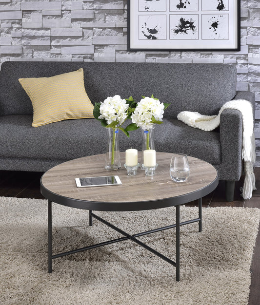 Bage Weathered Gray Oak & Metal Finish Coffee Table