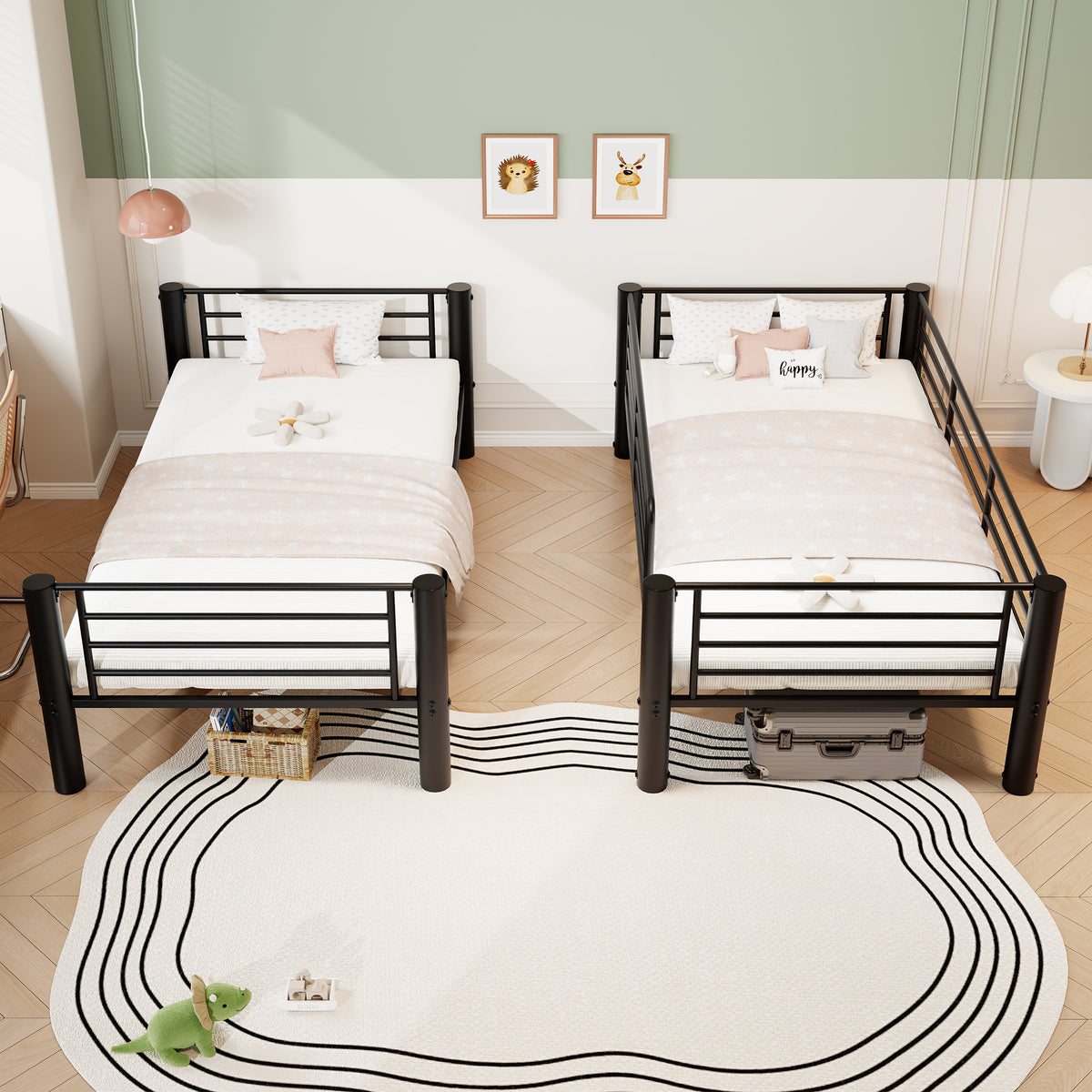 Twin Over Twin Metal Bunk Bed, 2-Inch Heavy-Gauge Tubing, Detachable 2-in-1 Platform Beds with Safety Rails & Wide Ladder, Quiet & Stable Frame Perfect for Small Rooms, Kids and Adults, Black