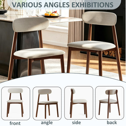 Solid Wood Dining Chairs Set of 4, Luxurious Chenille Upholstered Kitchen Chairs, Farmhouse Dining Room Chair with X-Shaped Metal Reinforcement, Beige