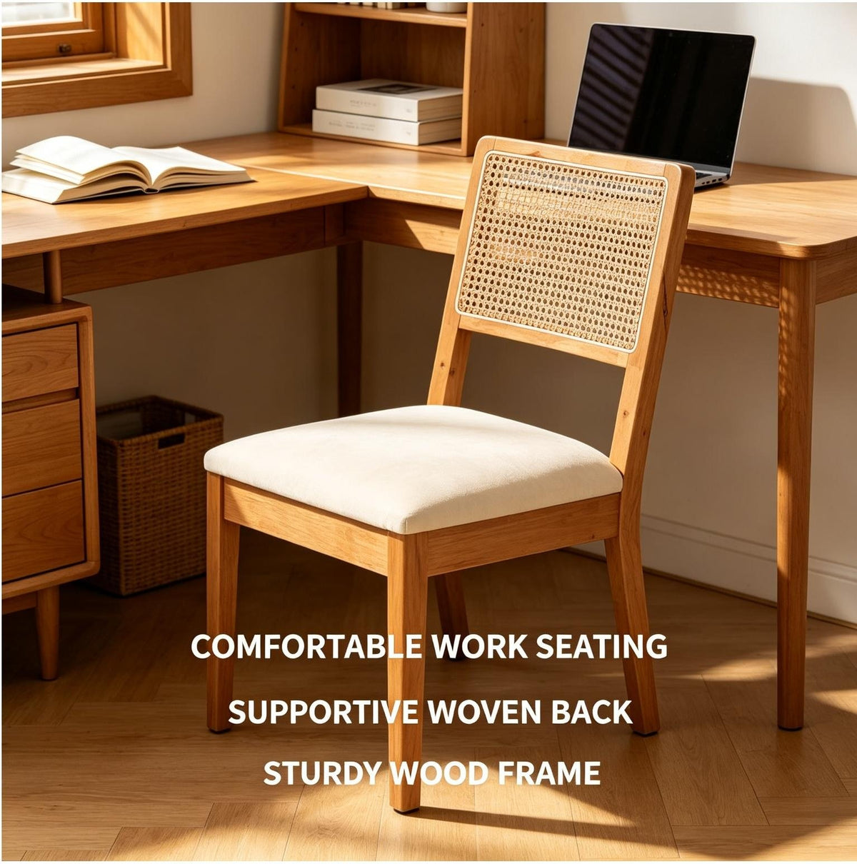 Set of 2 Rubber Wood Dining Chairs, 18.5inch Compact Upholstered Fabric Kitchen Chairs for Small Spaces, Modern Dining Room Chairs for Home, Cafe, Ergonomic Design, Sturdy Frame, Easy to Clean