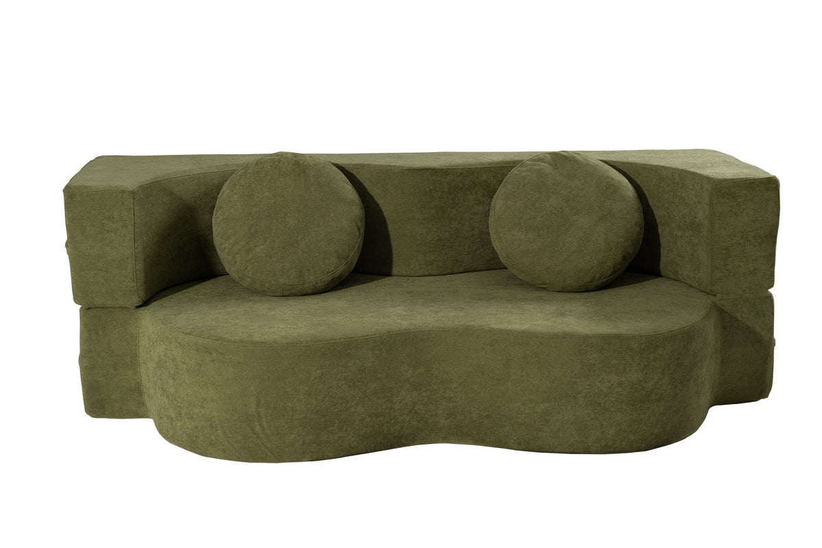 2-in-1 Folding Sofa Bed with Pillow, Twin Sleeper Sofa, Floor & Futon Loveseat Couch, Foam Folding Mattress Sleeper for Living Room, Guest Use, Office, Apartment, No Assembly Required,Green