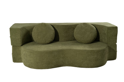 2-in-1 Folding Sofa Bed with Pillow, Twin Sleeper Sofa, Floor & Futon Loveseat Couch, Foam Folding Mattress Sleeper for Living Room, Guest Use, Office, Apartment, No Assembly Required,Green