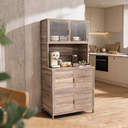 Tall Storage Cabinet, 31.50" W x 19.69" D x 65.75" H, Freestanding Indoor & Outdoor Storage Cabinet with Ribbed Acrylic Doors, 6-Door Utility Cabinet for Kitchen, Entryway, Patio & Garage