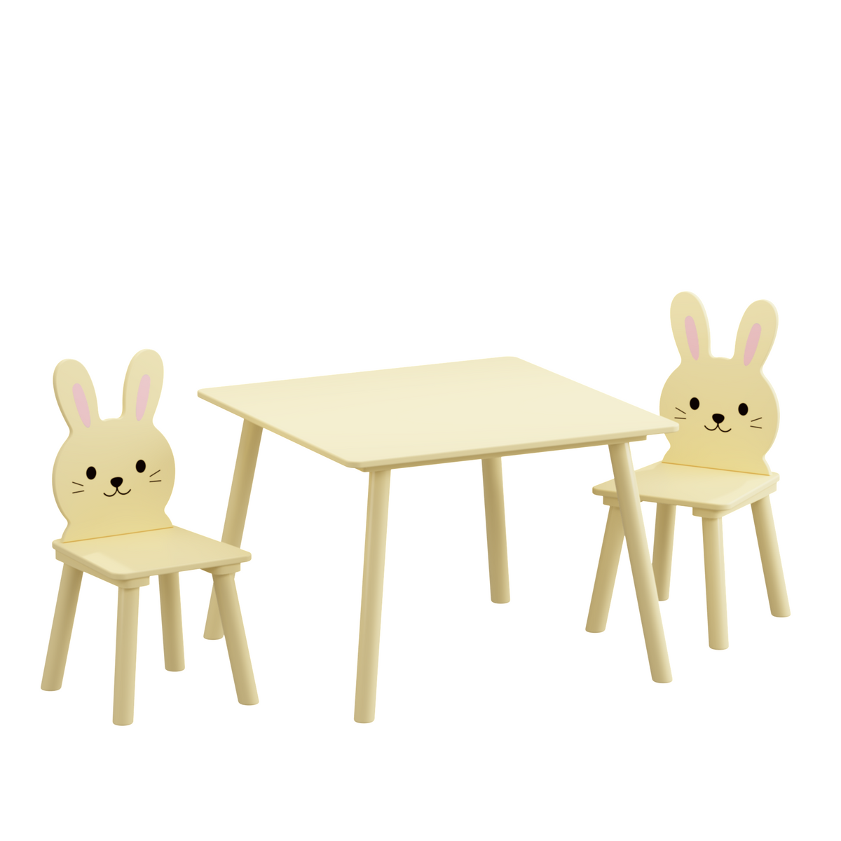Kids Table and Chair Set with 2 Bunny Chairs, Children's Wooden Activity Table for Toddlers, Cute Animal Design Study Play Set