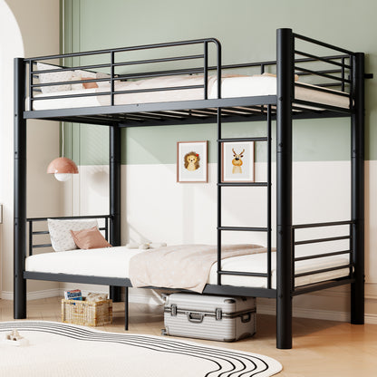 Twin Over Twin Metal Bunk Bed, 2-Inch Heavy-Gauge Tubing, Detachable 2-in-1 Platform Beds with Safety Rails & Wide Ladder, Quiet & Stable Frame Perfect for Small Rooms, Kids and Adults, Black