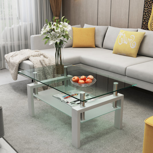 Rectangle Glass Coffee Table, Clear Coffee Table, Modern Side Center Tables for Living Room, Living Room Furniture (Old Sku:W24136821)