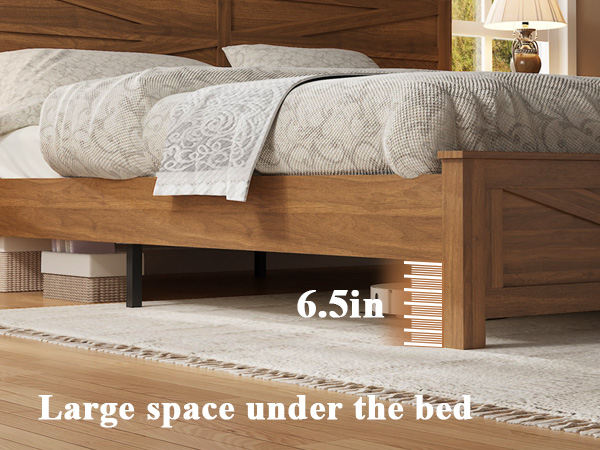 Queen size bed frame headboard with LED lights and charging station cushion platform bed frame, large bed, with headboard and hidden storage space, no box spring required, Antique,Brown