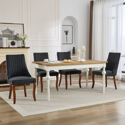 Rayon Cloth Flocking Linen Dining Chairs Channel Kitchen Dinner Chair Comfy Fabric Upholstered Accent Chair for Dining Room with Curved - Black