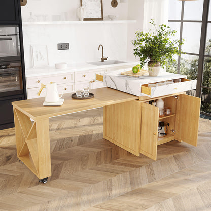 U_STYLE Modern Imitation Marble Counter Height Dining Table for 4, Farmhouse Bar Table with Adjustable Shelf, for Kitchen & Home Bar (Chairs Not Included)